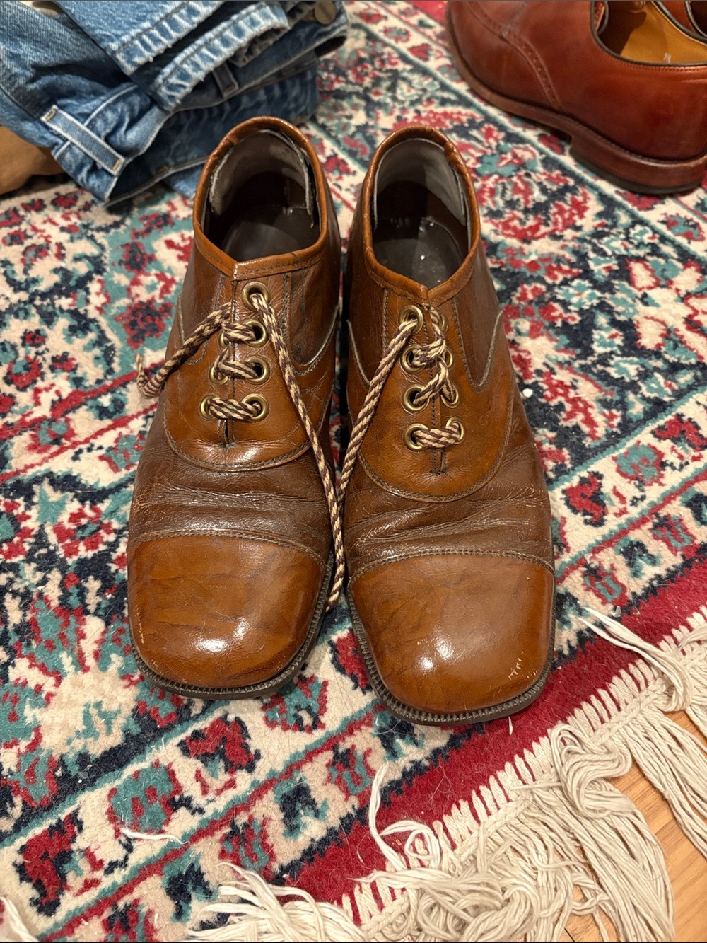 Men's Brown Leather Cap-Toe Dress Shoes